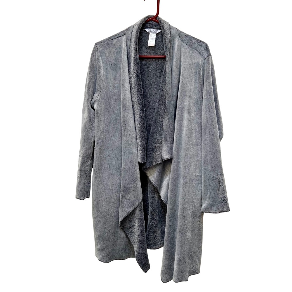 Rene Rofe Sleepwear Grey Plush Fleece Open Waterfall Robe XL Cozy Loungewear